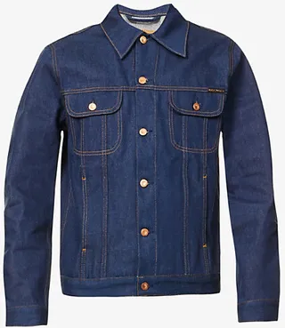 Mens 70 Blue Denim Robbie Spread-collar Regular-fit Denim Jacket