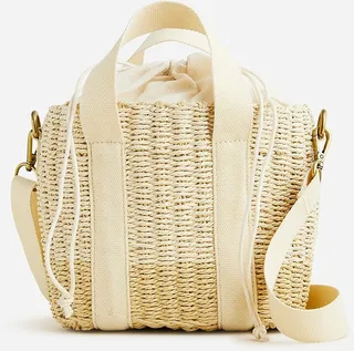 Small Montauk tote in straw with crossbody strap