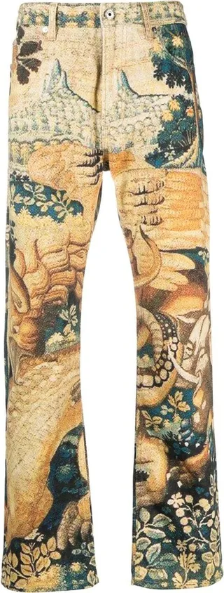 Wide-Leg Printed Jeans