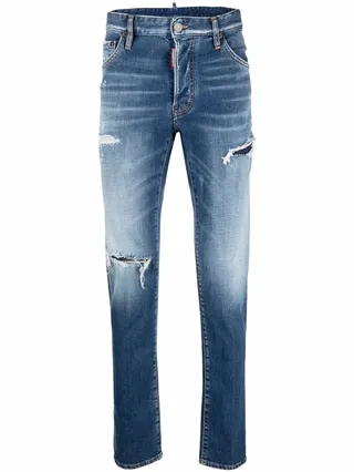 Distressed Slim-Cut Jeans