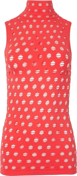 Knitted Perforated Sleeveless Turtleneck Coral