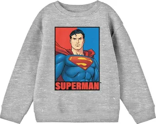 Superman Portrait Crew Neck Long Sleeve Athletic Heather Boy’s Sweatshirt-Large