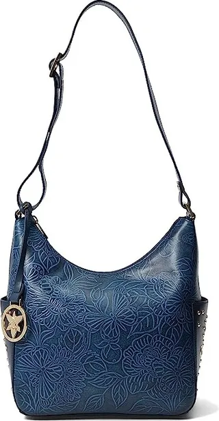 Anuschka 433 Classic Hobo With Studded Side Pockets (Tooled Butterfly Ocean) Handbags