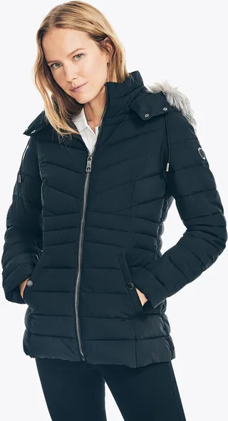 Short Puffer Jacket With Removable Hood