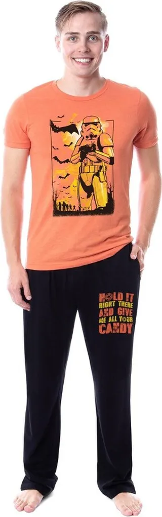 Star Wars Mens' Halloween Stormtrooper Give Me Candy Sleep Pajama Set (Small) Multicolored