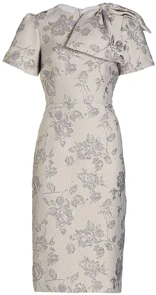 Jacquard Bow-Shoulder Sheath Dress