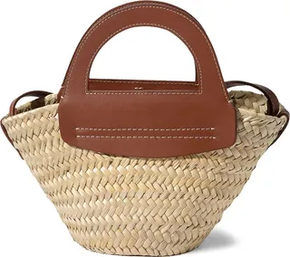 Mini Cabas leather & raffia tote bag