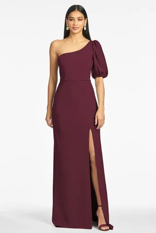 Nadia 4-Way Stretch Crepe Gown - Deep Wine