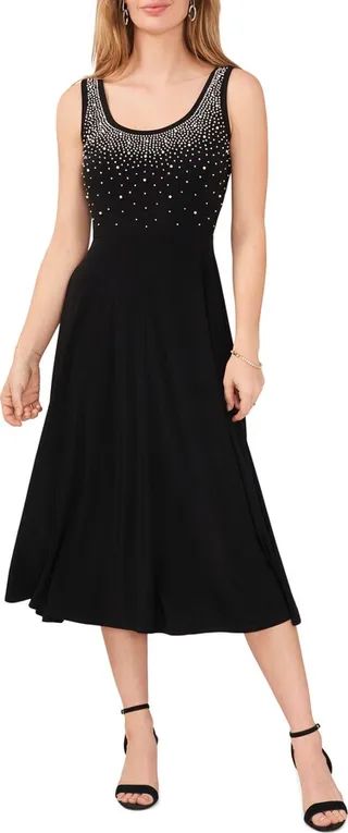 Embellished Imitation Pearl Fit & Flare Dress