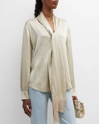 Frannie Silk Sateen Scarf-Tie Top