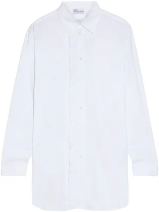 Ruffled cotton-blend poplin shirt