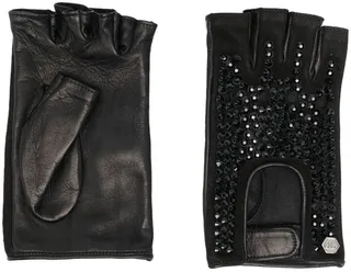 Crystal-Embellished Leather Gloves