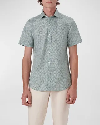 Men's Woven Button-Front Patterned Shirt