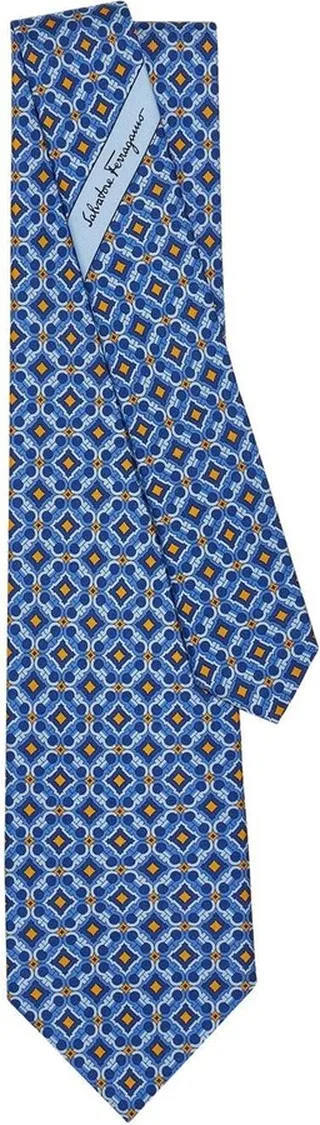 Gancini-print silk tie