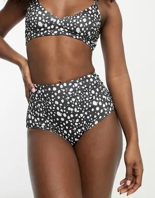 ASOS DESIGN mix and match high waist bikini bottom in mono spot print