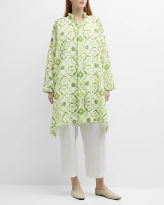 Long Printed Button-Front Shirt