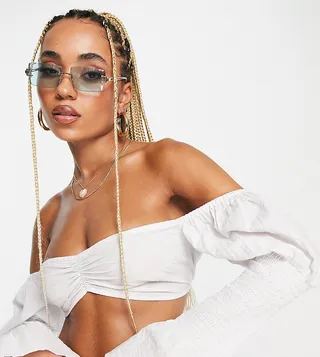 ASYOU bardot puff long sleeve crop top in white - part of a set