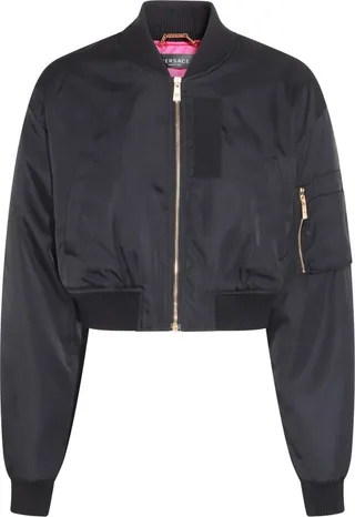 Versace Logo Embroidered Zip-Up Bomber Jacket