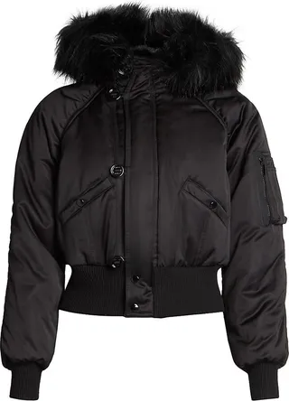 Bomber Jacket In Satin And Animal-free Fur