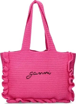 Cotton crochet ruffle tote bag