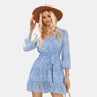 Women's Leopard Chiffon Mini Wrap Dress - Cupshe-M-Blue