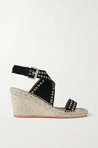 Isabel Marant - Iriane Embellished Suede Wedge Espadrilles - Black