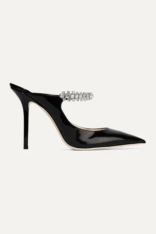 Jimmy Choo - Bing 100 Crystal-embellished Patent-leather Mules - Black