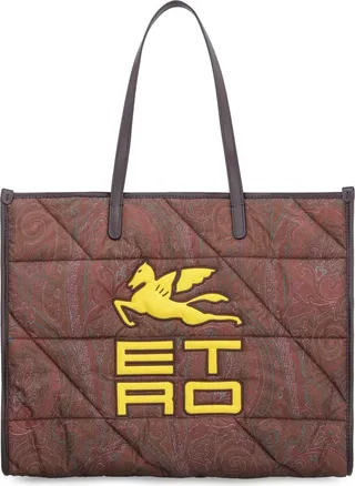 Etro Logo Printed Paisley Pattern Padded Tote Bag