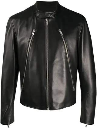 Mock Neck Leather Jacket