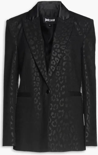 Leopard-print twill blazer