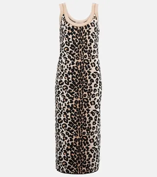 Leopard jacquard bodycon midi dress
