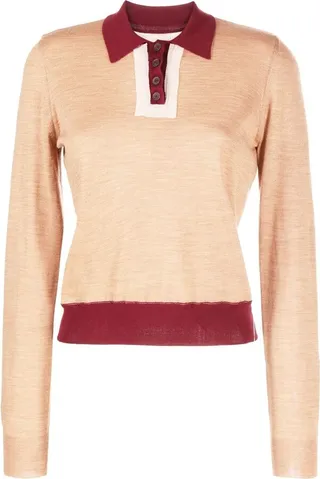 Button-Front Long-Sleeved Polo Shirt