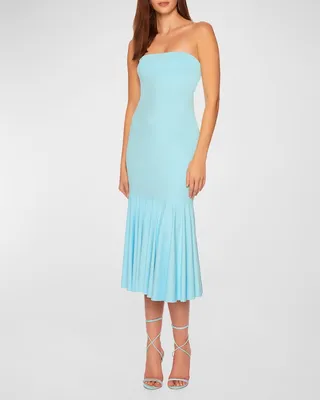 Flutter-Hem Stretch Tube Midi Dress