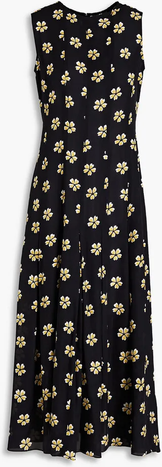 Pleated floral-print silk midi dress