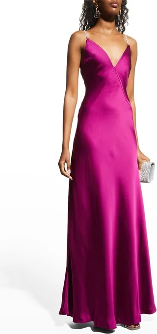 Macau Rhinestone-Embellished Deep V-Neck Gown