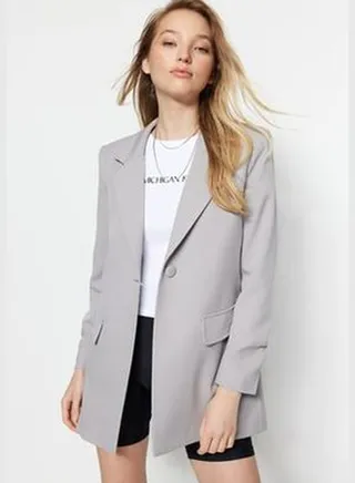 Gray Oversize Lined Woven Blazer Jacket TWOSS23BC00067