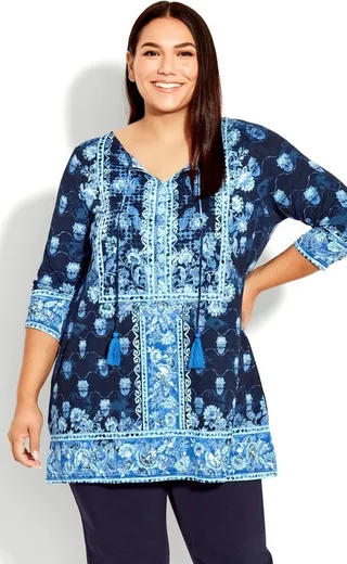 AVENUE | Women's Plus Size Treasured Placement Tunic - navy - 16W