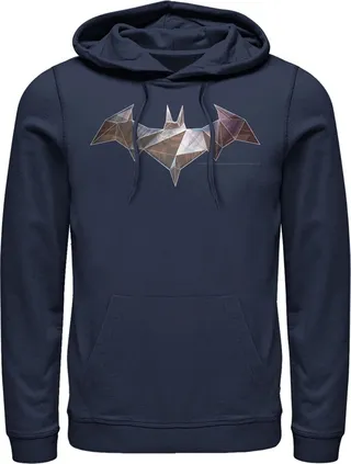 Men's Batman Logo Geometric Wing Pull Over Hoodie - Navy Blue - 2X Large