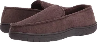 Hanes Hanes Men's Moccasin Slipper House Shoe with Indoor Outdoor Memory Foam Sole Fresh Iq Odor Protection (Brown Corduroy) Men's Slippers