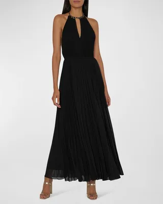 Kora Cutout Pleated Chain-Strap Dress