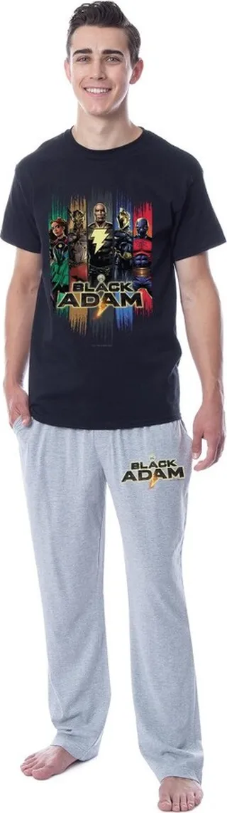 DC Comics Mens' Black Adam Movie Film Characters Sleep Pajama Set (Small) Multicolored