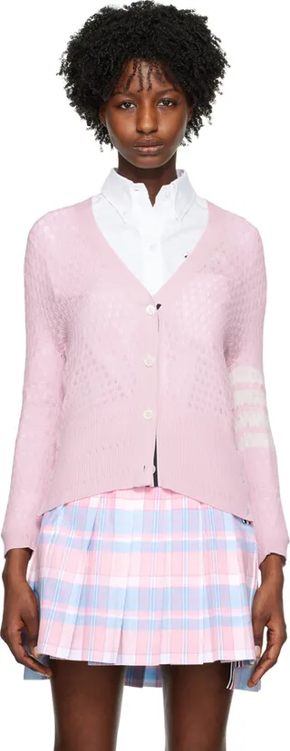 Thom Browne Pink 4-Bar Cardigan