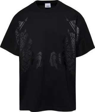 Black T-shirt With Tonal Equestrian Knight Print In Cotton Stretch Man