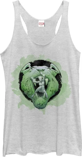Women's Marvel White Tiger Watercolor Print Racerback Tank Top - White Heather - Small