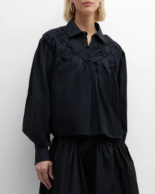 Georgica Ruched Lattice Poplin Blouse