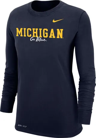Nike Women's College Dri-FIT Mantra 365 (Michigan) Long-Sleeve T-Shirt in Blue