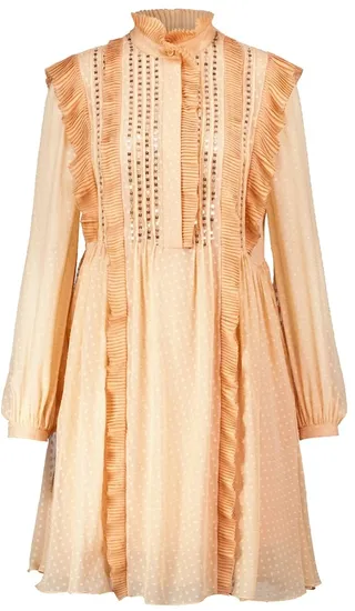 Polka-dot ruffle silk minidress