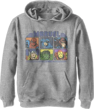 Boy's Marvel Comics Retro Avengers Boxed Up Pull Over Hoodie - Athletic Heather - Large