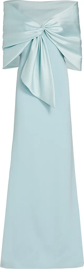 Off-The-Shoulder Taffeta Shawl Gown