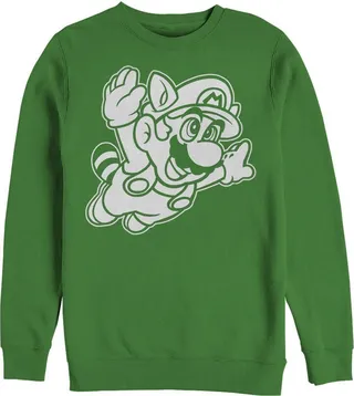 Men's Nintendo Raccoon Mario Sweatshirt - Kelly Green - X Large